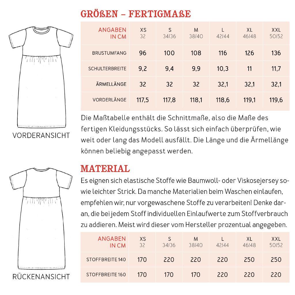 Papierschnittmuster luftiges Kleid Frau Carol XS-XXL
